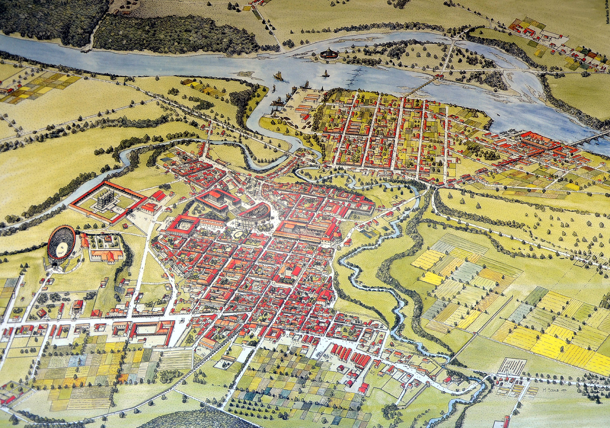 Reconstruction drawing of Augusta Raurica around 240 AD, Augusta Raurica, Switzerland